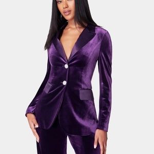bebe Tailored jacket and high waist wide leg pants in imperial purple